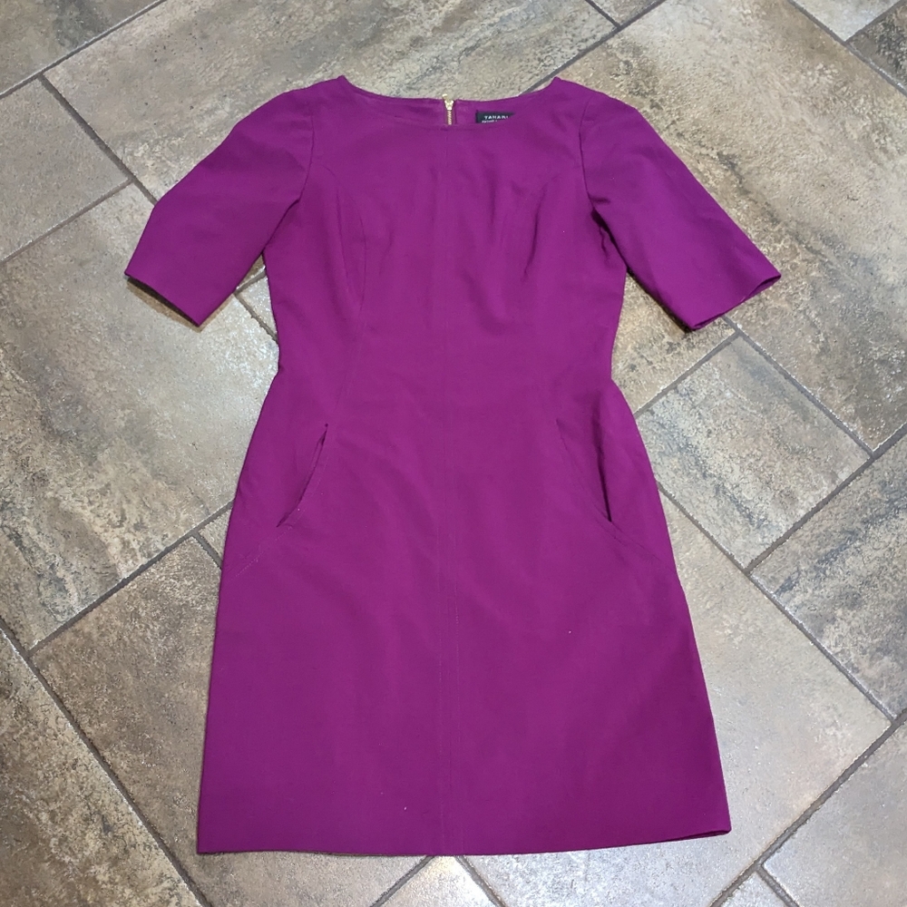 Beautiful Tahari Fully Lined Evening Solid Print Work Chic Dress Size 4 Magenta